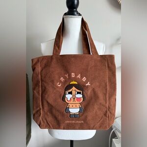 NEW Popmart Crybaby Brown corduroy tote bag/shoulder bag